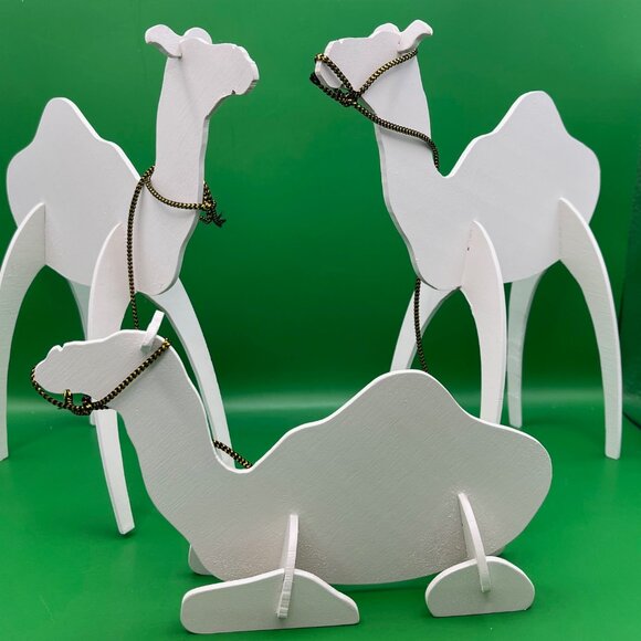 Handmade Wood Silhouette Figures Three Wise Men Camels White Christmas Nativity - Picture 2 of 8